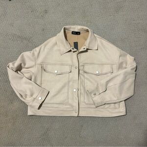 Akaiv Womens Jacket Beige Brown Faux Suede Jacket Short Buttons Size Small